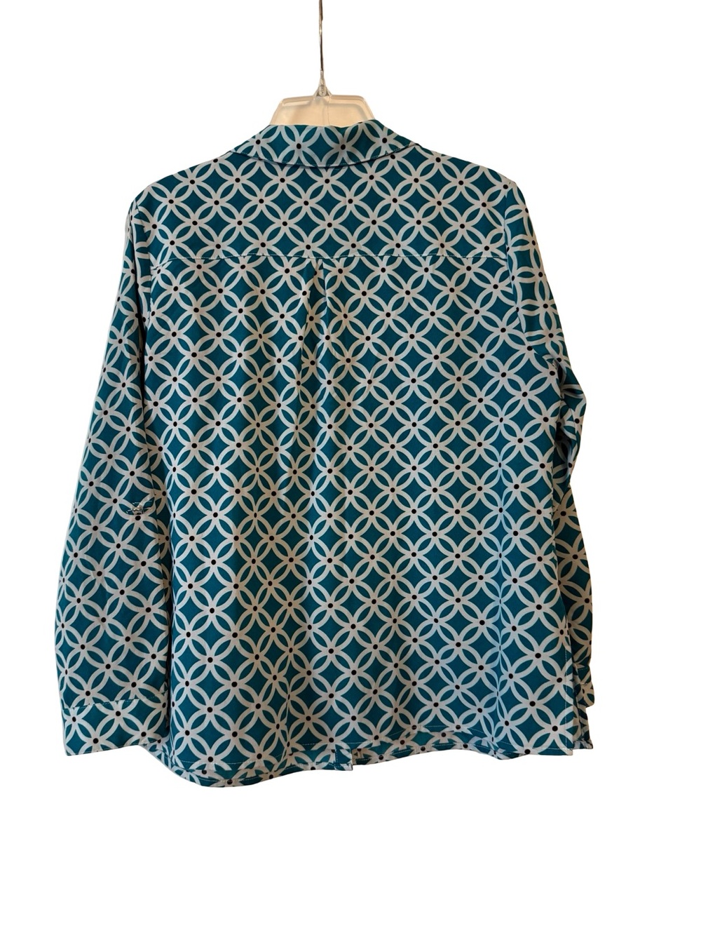 Notations Teal and White Geometric Blouse - Picture 2 of 4